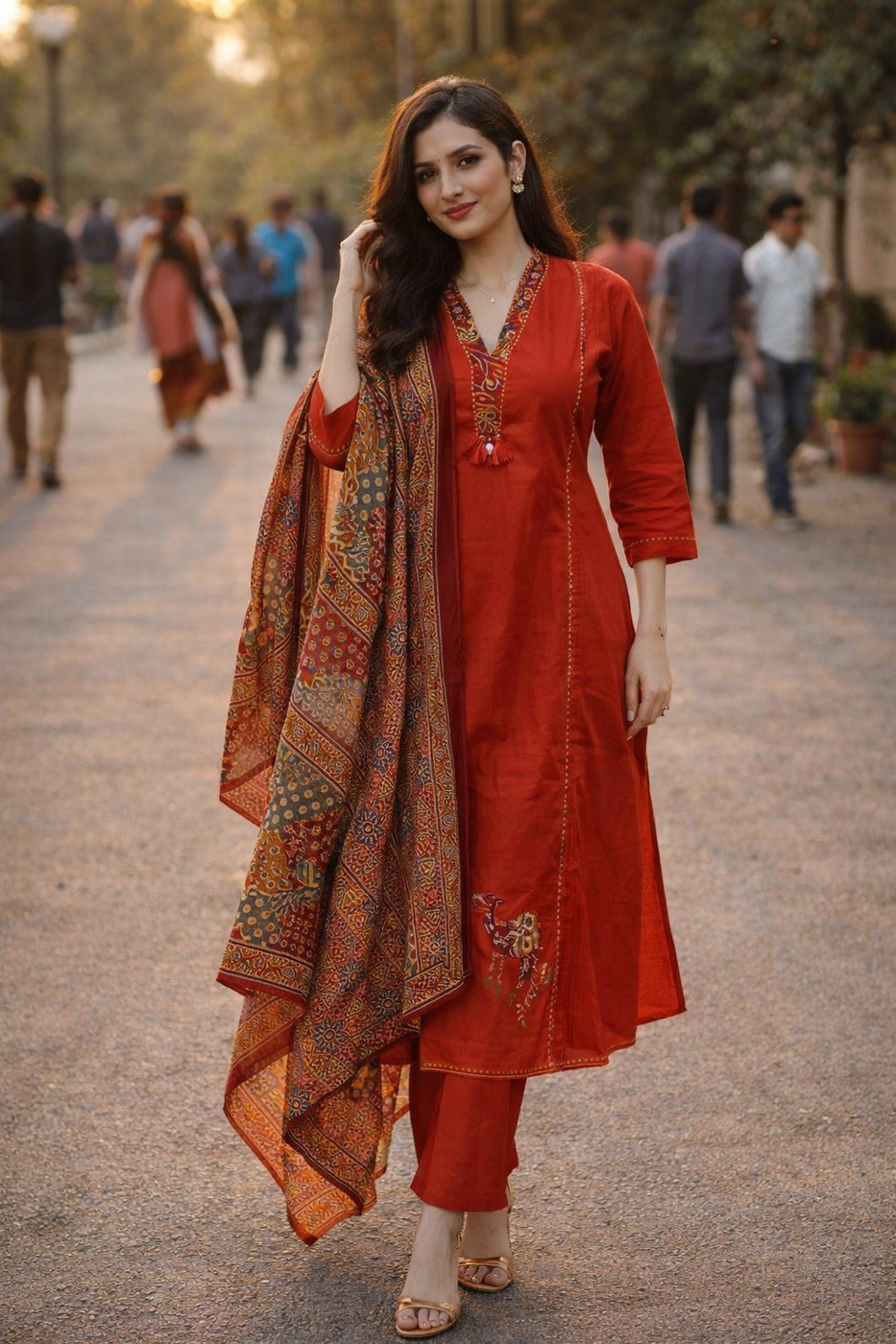 Pure Cotton with Contrast Duppata